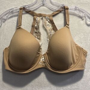 Soma Embraceable Racerback Bra 36DD Nude Beige Lace Underwire Padded Feminine